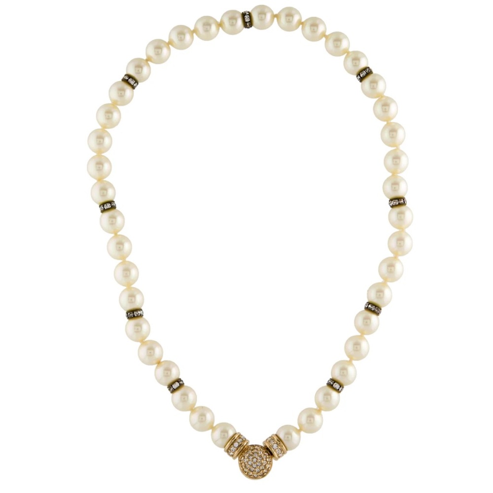 Vintage 80-90s Christian DIOR Glass Pearl Reversible Runway Necklace